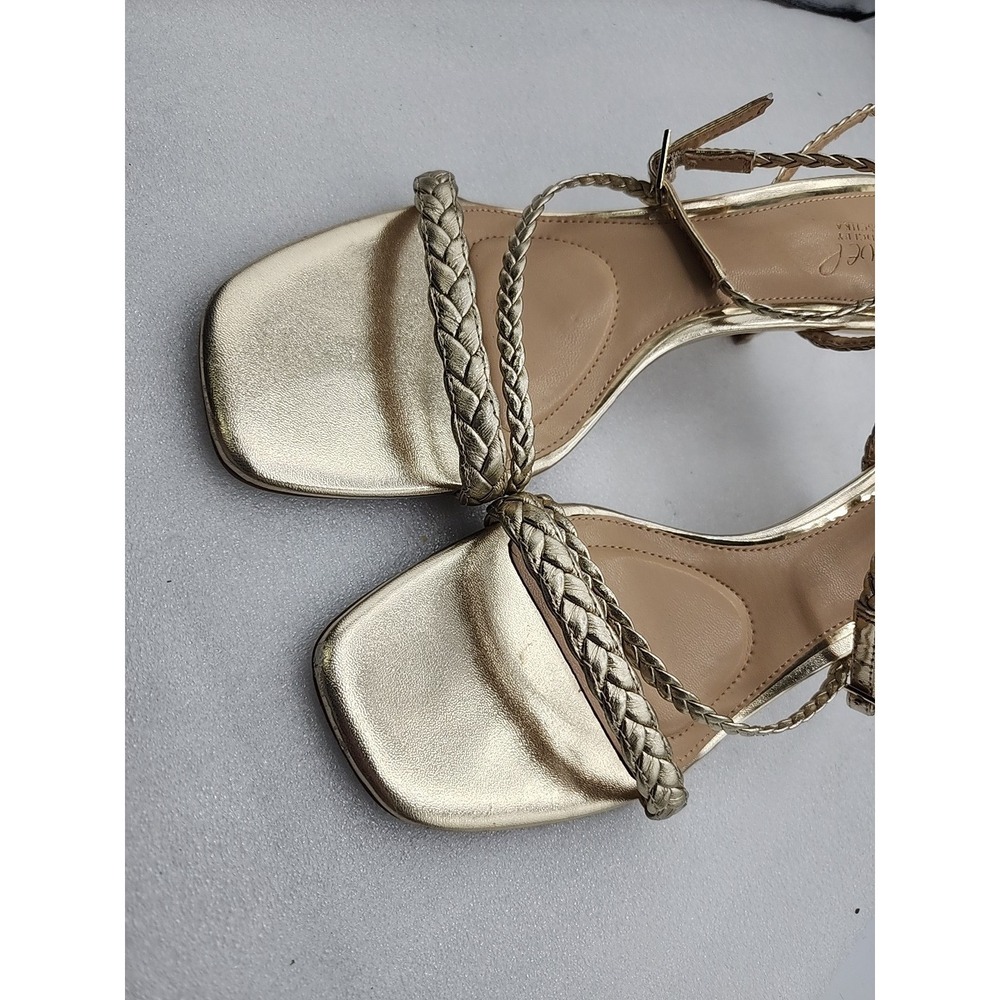 Jewel BADGLEY MISCHKA Ankle Wrap Strap Light Gold Low Heels Size 8.5 - Picture 4 of 8